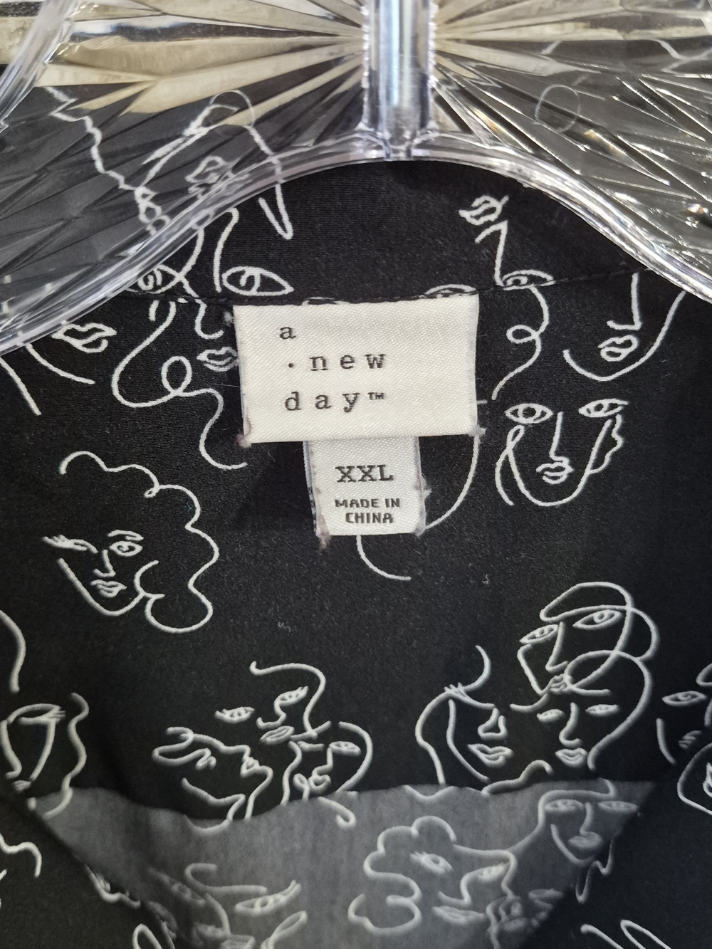 A New Day Shirt Dress Womens XXL Black Face Print Line Art Abstract Modern Chic - Picture 4 of 15